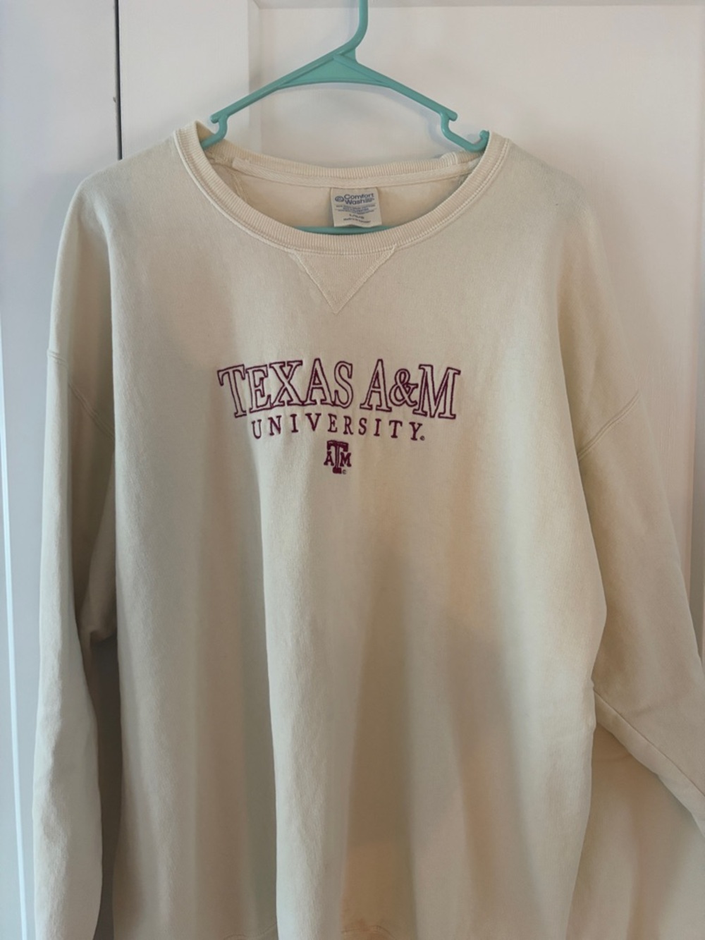 Texas A&M University Cream Crewneck Sweatshirt with Embroidered Maroon Logo